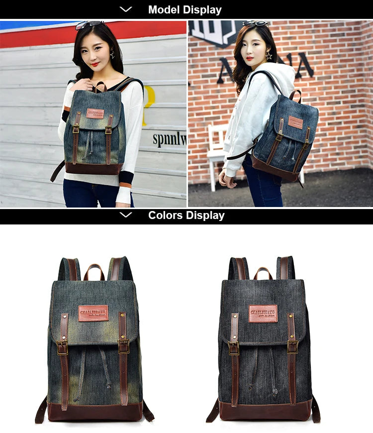 Mochila Unisex Denim Urbano Con Hebillas