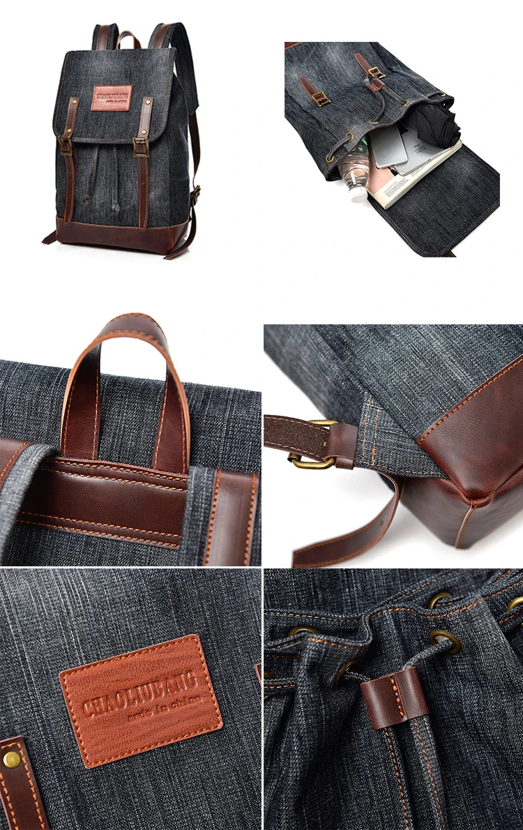 Mochila Unisex Denim Urbano Con Hebillas