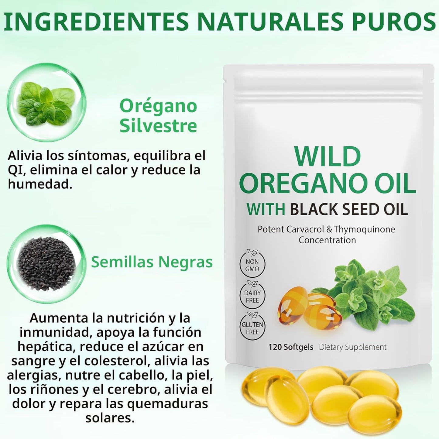 Aceite De Orégano + Black seed oil 90 softgels