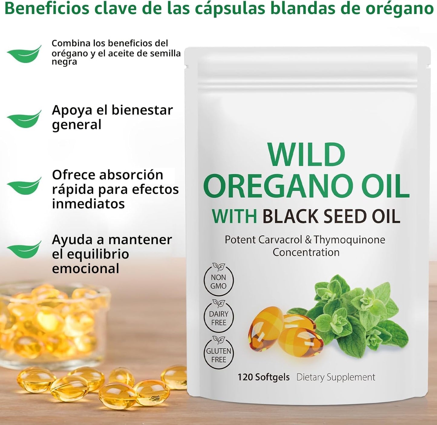 Aceite De Orégano + Black seed oil 90 softgels