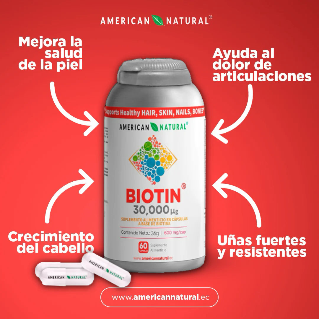 Biotin 30000 American Natural | 60 Cápsulas